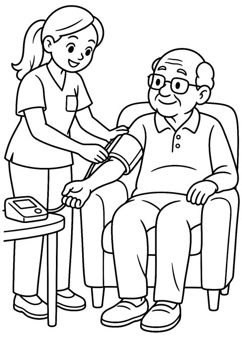 Nurse Taking Blood Pressure Coloring Page – printable coloring page