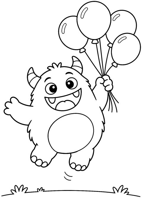 Monster med ballonger som målarbild – målarbild att skriva ut