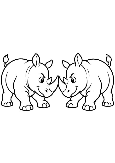 Deux Rhinocéros en Épreuve de Force à Colorier – coloriage à imprimer