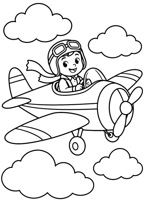 Pilota che vola tra le nuvole da colorare – disegno da colorare da stampare