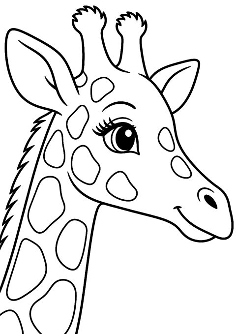 Giraffenkopf im Profil als Malvorlage – Ausmalbild zum Ausdrucken