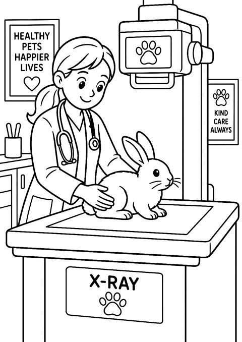 兽医给小兔子拍X光片涂色页 – 可打印的涂色图