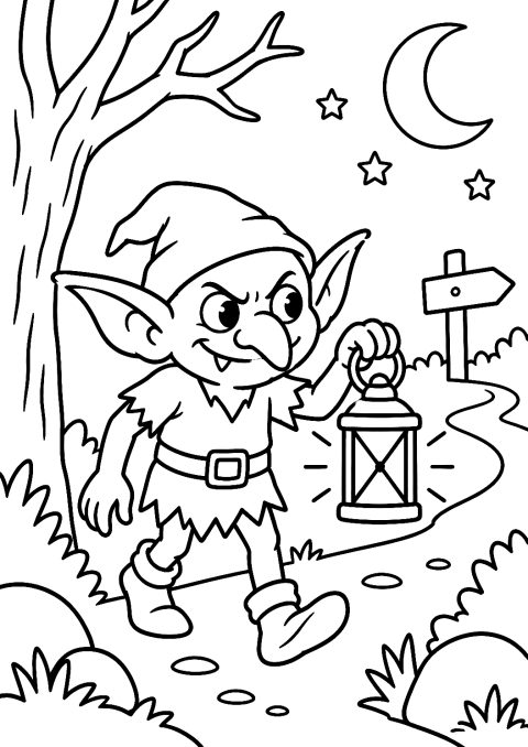 Duende com Lanterna para Colorir – desenho para colorir para imprimir