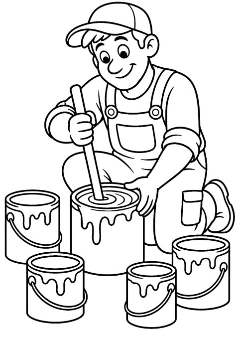 Pintor a misturar cores para colorir – desenho para colorir para imprimir