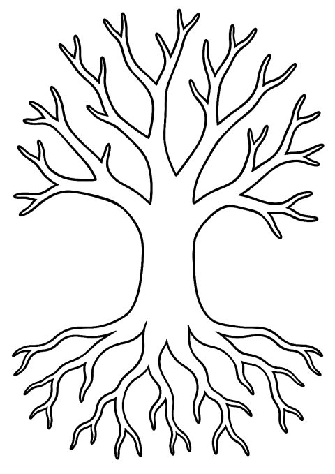 Kahler Baum mit Wurzeln als Malvorlage – Ausmalbild zum Ausdrucken