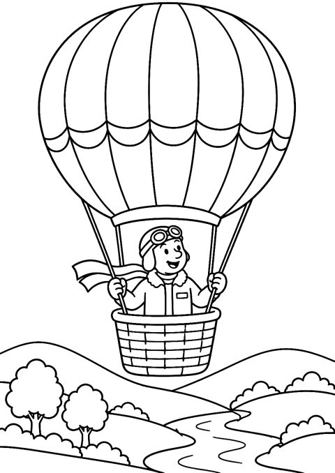Pilot styrer en varmluftsballon som malebog – malebog til udskrivning