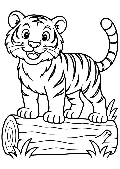 Tigre sul Tronco d'Albero da Colorare – disegno da colorare da stampare