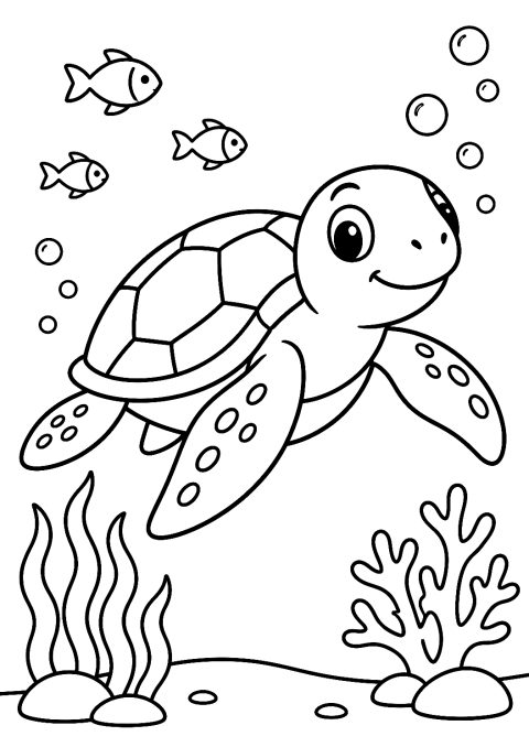 Skildpadde i havet som malebillede – malebog til udskrivning
