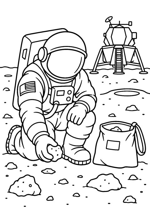 Astronauta Recogiendo Piedras Lunares para Colorear – dibujo para colorear e imprimir
