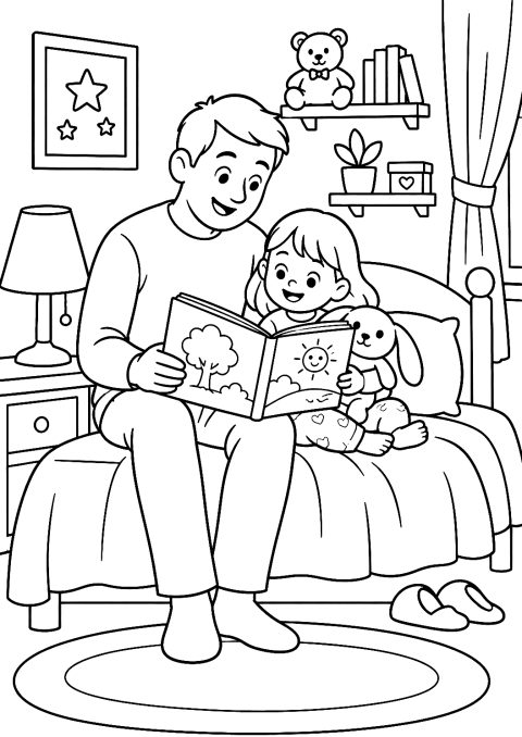 Papà legge la favola della buonanotte da colorare – disegno da colorare da stampare