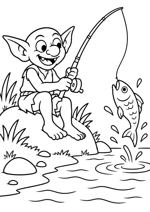 صفحة تلوين لغوبلن يصطاد السمك – صفحة تلوين قابلة للطباعة