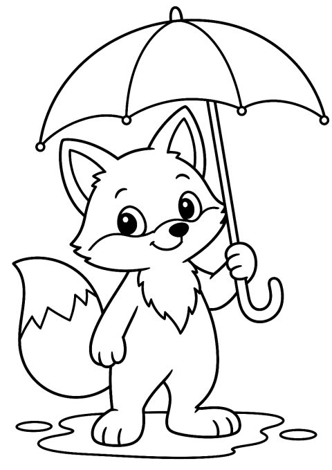 Fox with an Umbrella Coloring Page – printable coloring page