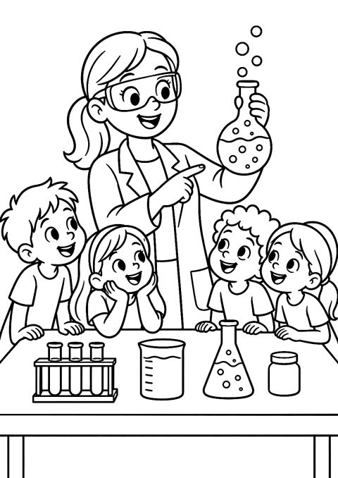 Insegnante Durante un Esperimento nel Laboratorio di Scienze da Colorare – disegno da colorare da stampare