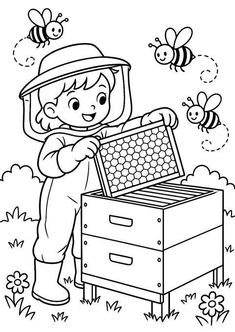ミツバチの巣を開ける ぬりえ – 印刷用ぬりえ