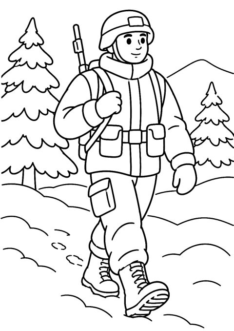 Soldier in the Snow on Patrol Coloring Page – printable coloring page
