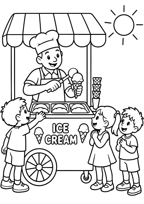 Cuoco che Prepara il Gelato d'Estate da Colorare – disegno da colorare da stampare