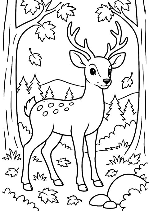 Cervo nel Bosco Autunnale da Colorare – disegno da colorare da stampare