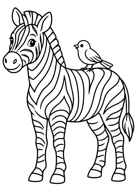 Sırtında Kuş Olan Zebra Boyama Sayfası – yazdırılabilir boyama sayfası