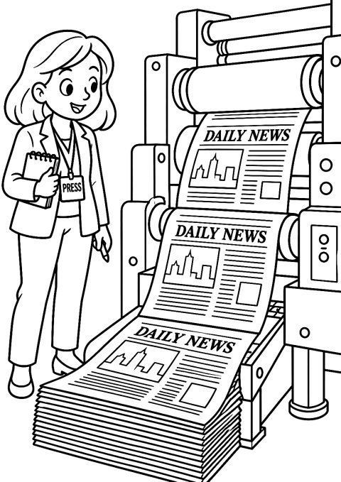 Zeitungsjournalist in der Druckerei als Malvorlage – Ausmalbild zum Ausdrucken