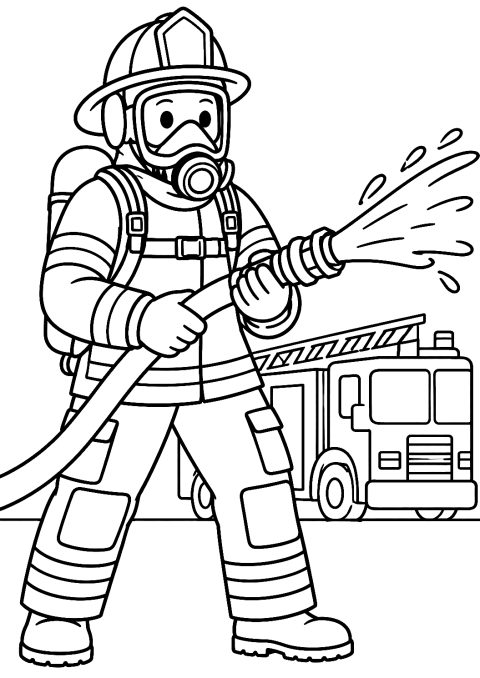 Firefighter with Breathing Mask Coloring Page – printable coloring page