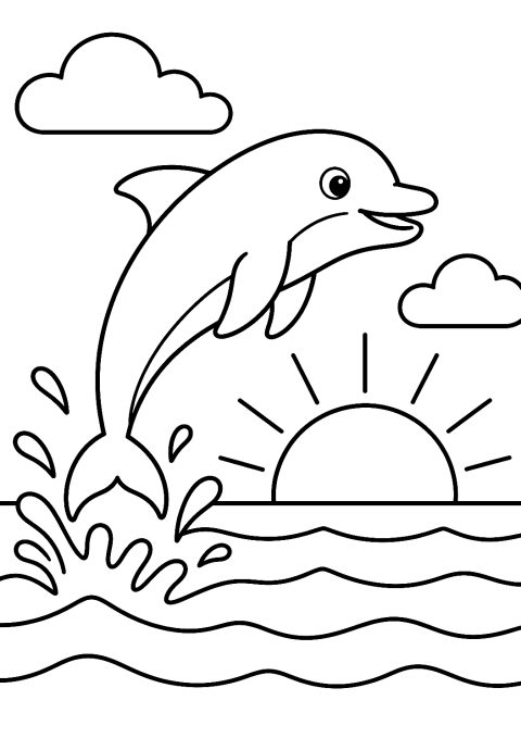 Delfin naplementében kifestőként – nyomtatható kifestő