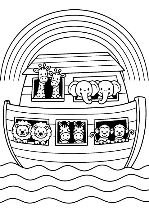 Rainbow Over Noah's Ark Coloring Page – printable coloring page