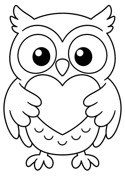 Coruja com coração para colorir – desenho para colorir para imprimir