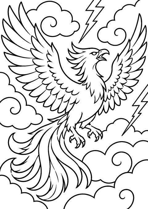 Fénix en la tormenta para colorear – dibujo para colorear e imprimir