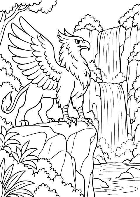 Grifo en la cascada para colorear – dibujo para colorear e imprimir