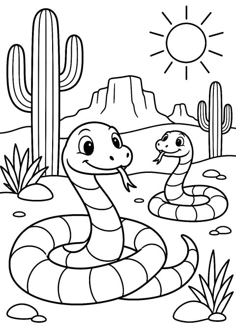 Snakes in the Desert Coloring Page – printable coloring page