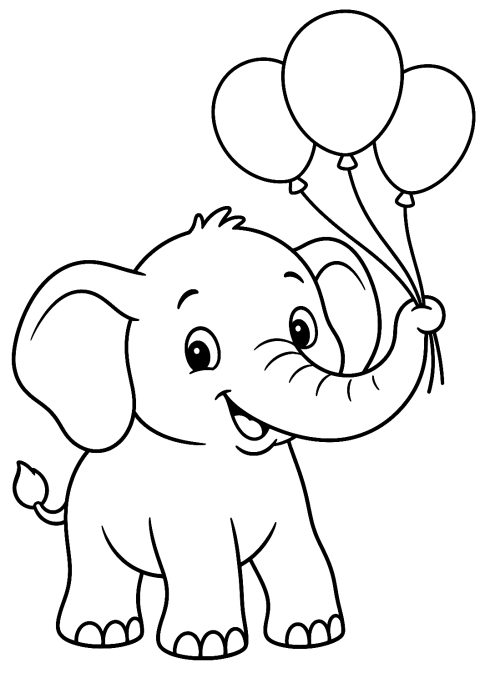 Elephant with Balloons Coloring Page – printable coloring page