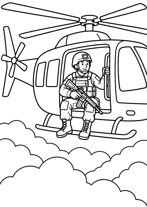 Soldat i helikopter som malebog – malebog til udskrivning