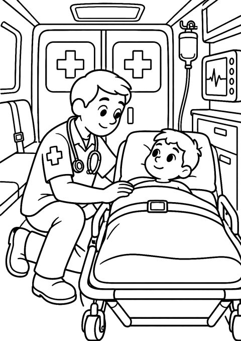 Dottoressa in Ambulanza da Colorare – disegno da colorare da stampare