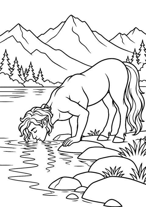Centauro a beber junto ao lago para colorir – desenho para colorir para imprimir