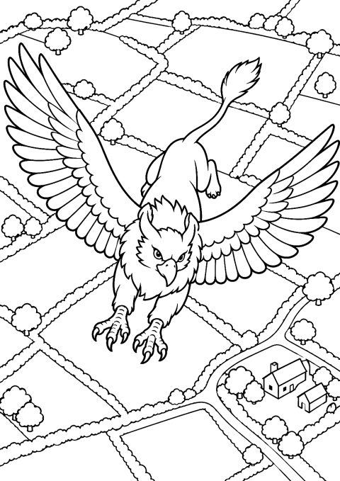 Griffin from a Bird's-Eye View Coloring Page – printable coloring page