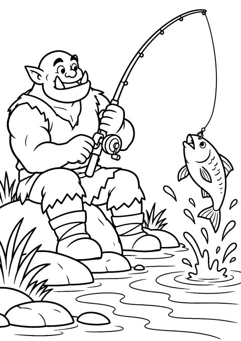 Orc Fisherman by the River Coloring Page – printable coloring page