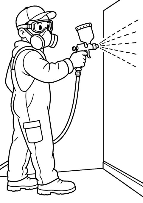 Painter Spraying with a Paint Gun Coloring Page – printable coloring page