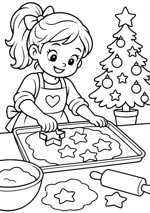 Kid Chef Baking Christmas Cookies Coloring Page – printable coloring page