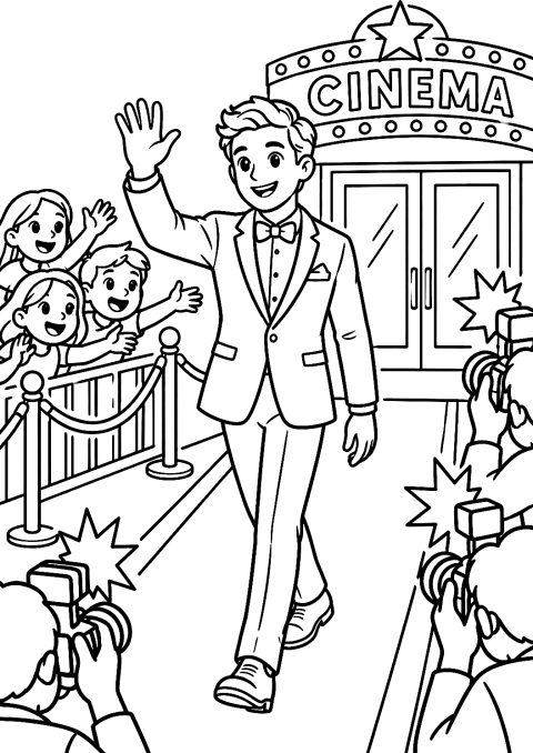 Actor at the Movie Premiere on the Red Carpet Coloring Page – printable coloring page