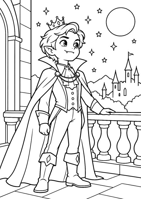 Príncipe vampiro con corona para colorear – dibujo para colorear e imprimir