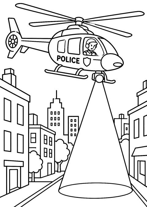 Rendőrségi helikopter a város felett kifestőként – nyomtatható kifestő