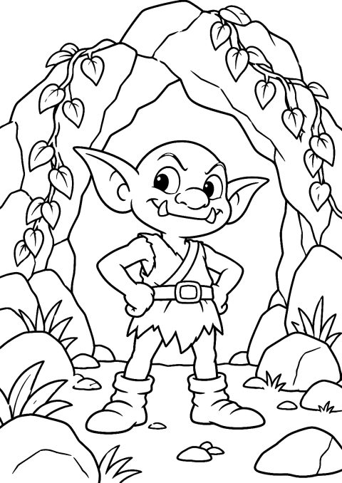Folletto Davanti alla Sua Grotta da Colorare – disegno da colorare da stampare