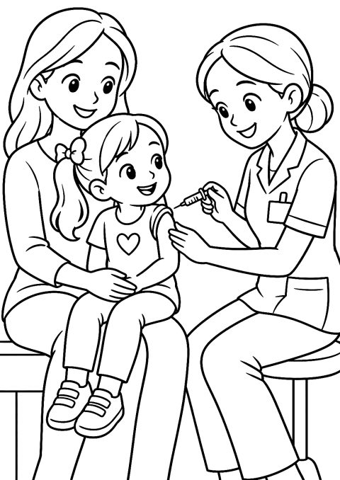 Sjuksköterska som vaccinerar som målarbild – målarbild att skriva ut