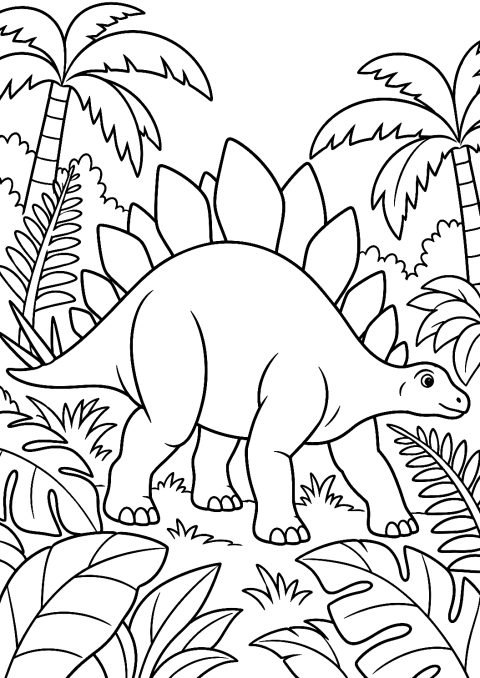 Stegosaurus in de jungle als kleurplaat – kleurplaat om af te drukken