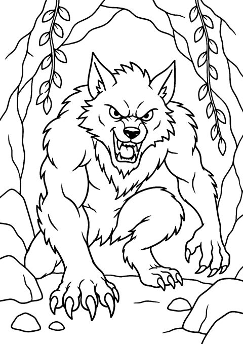 Lobisomem numa caverna para colorir – desenho para colorir para imprimir
