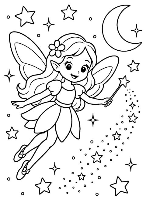 Fada das Estrelas no Céu Noturno para Colorir – desenho para colorir para imprimir