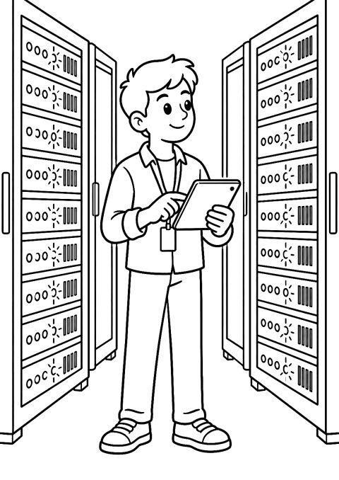 Programmer in the Server Room Coloring Page – printable coloring page