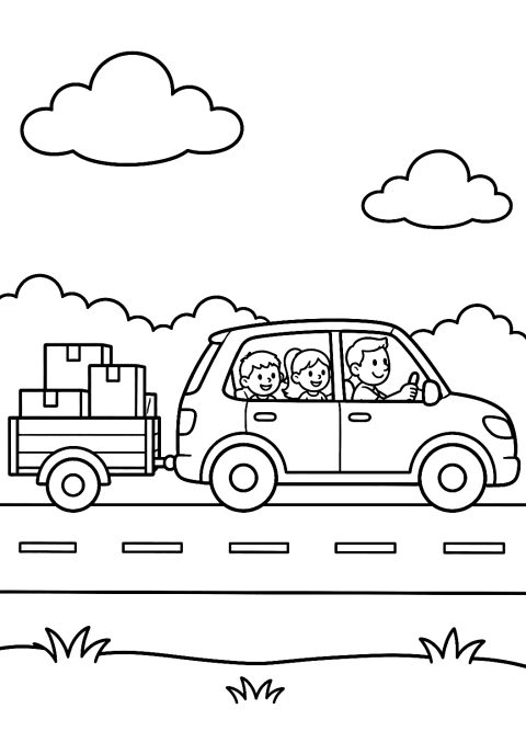Coche con remolque en la carretera para colorear – dibujo para colorear e imprimir