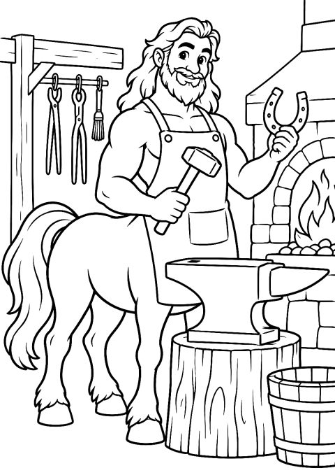 Centaur with Farrier Tools Coloring Page – printable coloring page