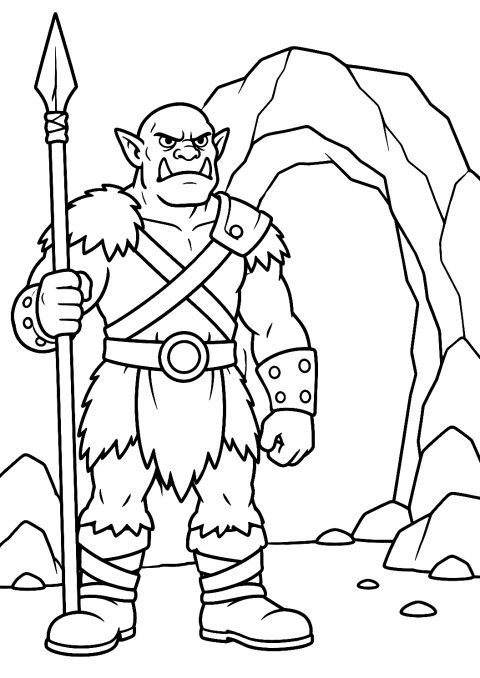 Orc guardião em frente à caverna para colorir – desenho para colorir para imprimir